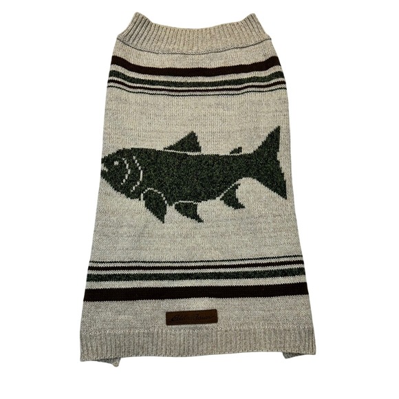 Eddie Bauer Other - Eddie Bauer Trout Fish Dog Sweater Large Oatmeal Green Cabin Gorpcore Outdoor
